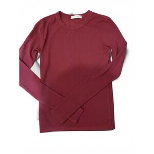 Marine Layer Ribbed Long Sleeve Top Size XS | Burgundy Fitted Crew Neck